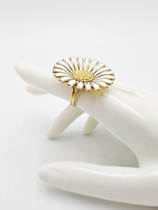 Superb Anton Michelsen Denmark Sterling & Enamel Large Daisy Flower Ring 40s