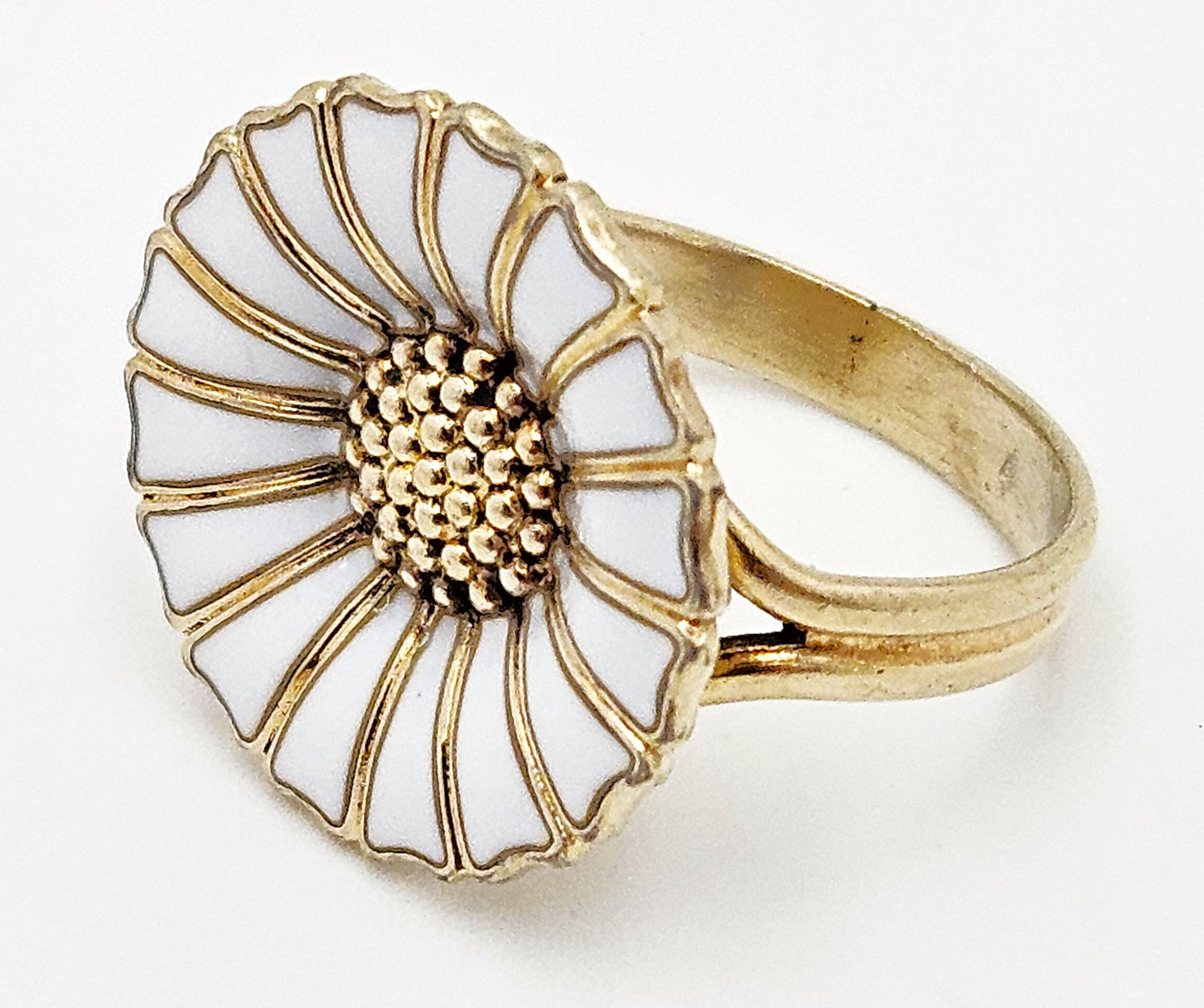 Anton Michelsen Denmark sterling silver enamel Marguerite Daisy Flower Ring 1940s, view 5 of 7