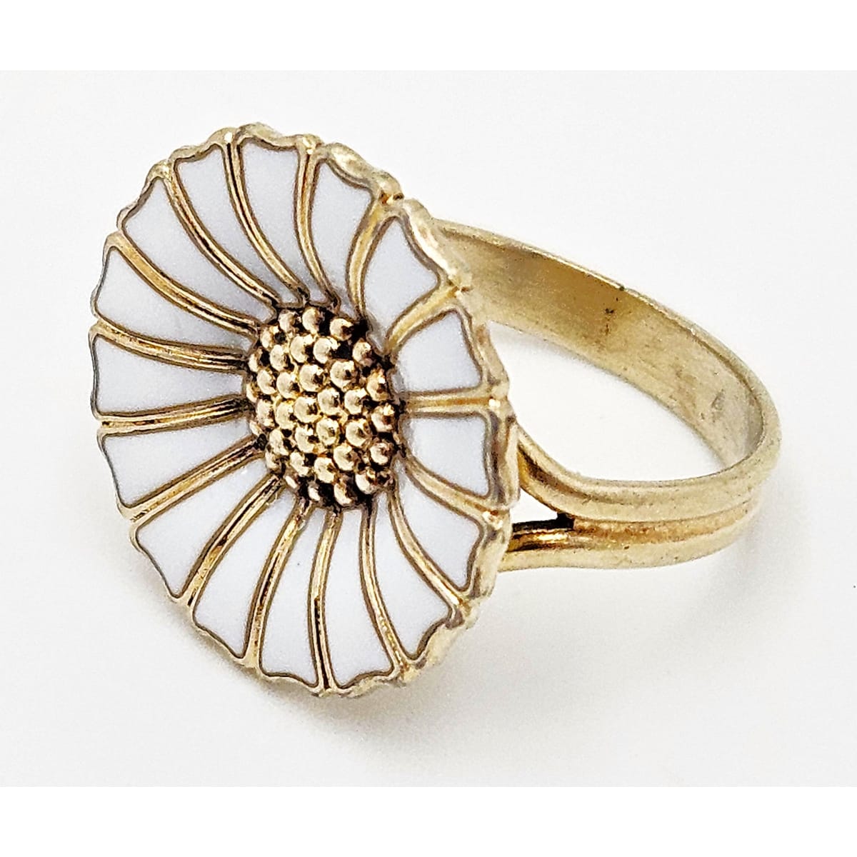 Anton Michelsen Denmark sterling silver enamel Marguerite Daisy Flower Ring 1940s, view 5 of 7