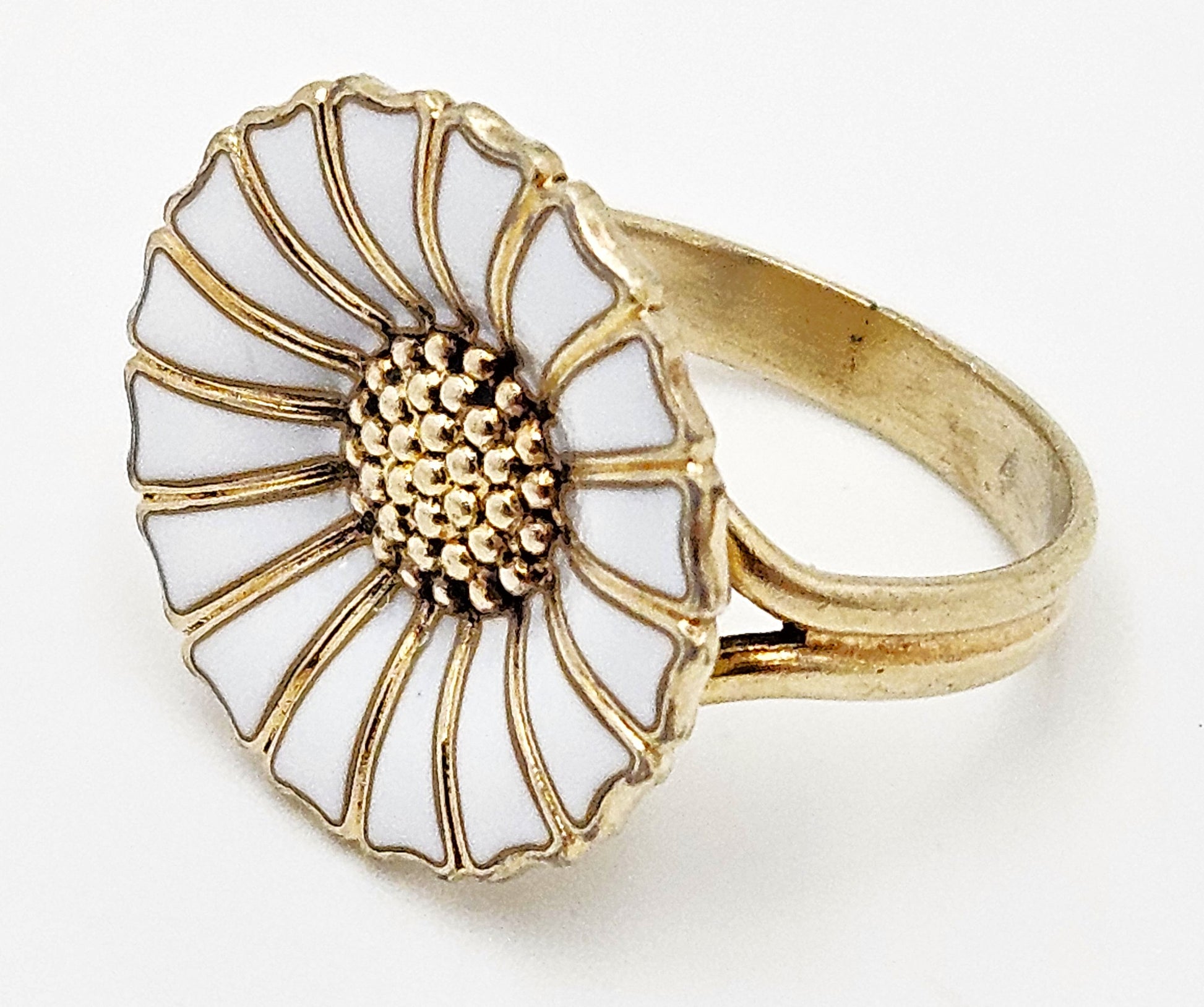 Anton Michelsen Denmark sterling silver enamel Marguerite Daisy Flower Ring 1940s, view 5 of 7