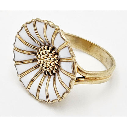 Anton Michelsen Denmark sterling silver enamel Marguerite Daisy Flower Ring 1940s, view 5 of 7