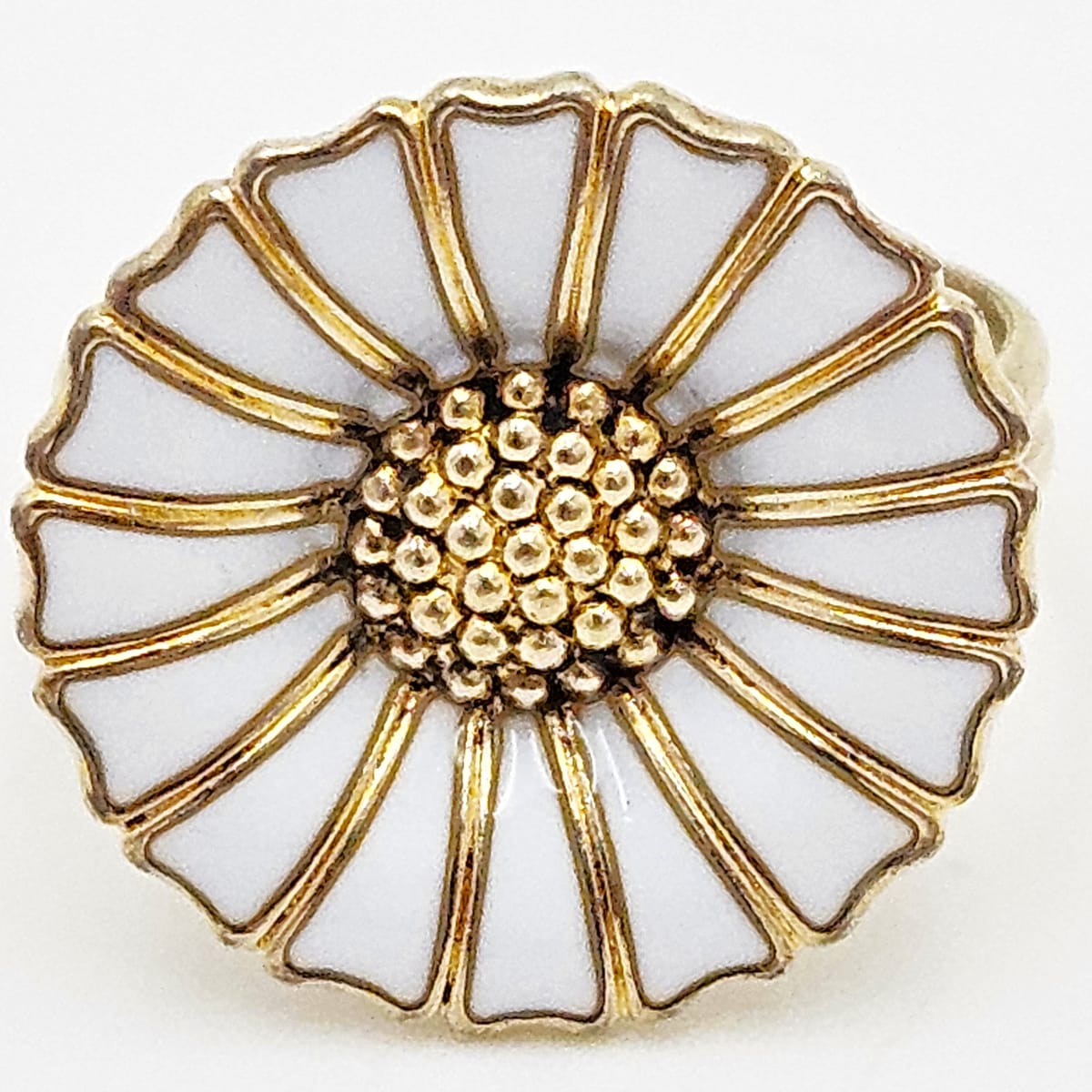 Anton Michelsen Denmark sterling silver enamel Marguerite Daisy Flower Ring 1940s, view 7 of 7