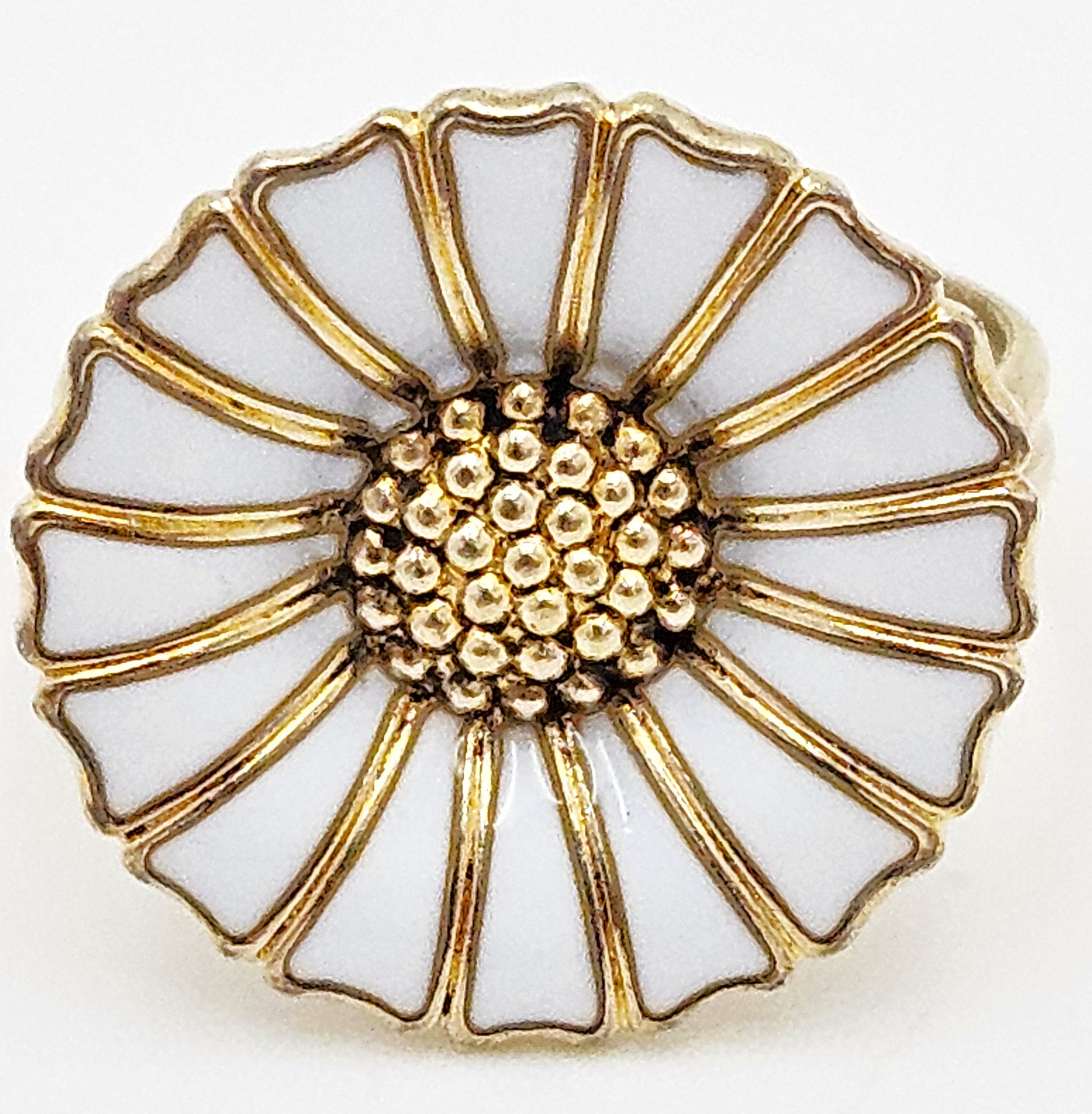 Anton Michelsen Denmark sterling silver enamel Marguerite Daisy Flower Ring 1940s, view 7 of 7