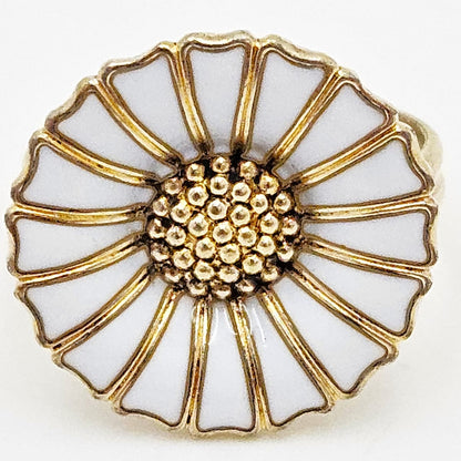 Anton Michelsen Denmark sterling silver enamel Marguerite Daisy Flower Ring 1940s, view 7 of 7