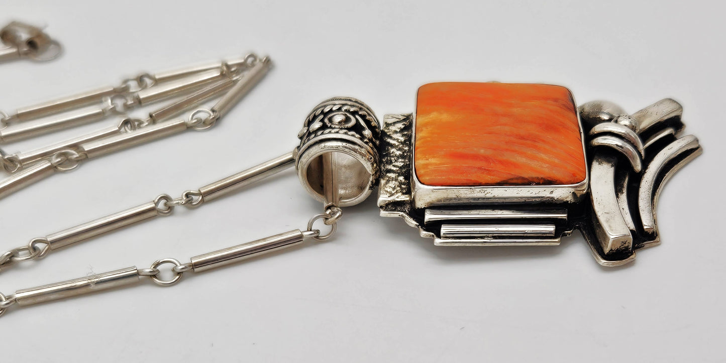 OOAK Victor Yurivilca Sterling Spiny Oyster Abstract Large Statement Necklace