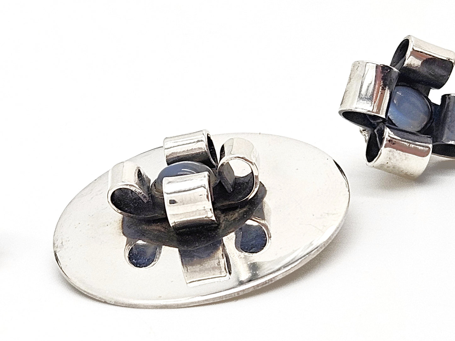 Superb Rare Sam Kramer Sterling Moonstone Brooch Earrings Demi Parure Set