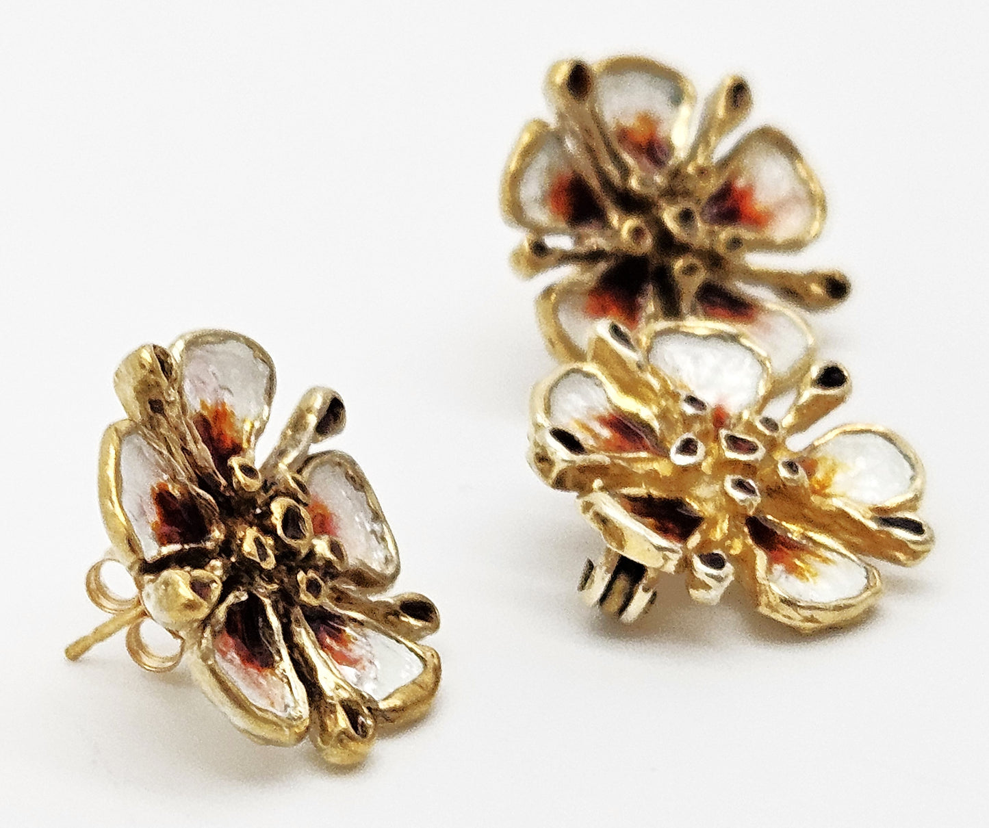 David Andersen Sterling Enamel 3D Flower Pin Earrings Demi Parure Set 1960s