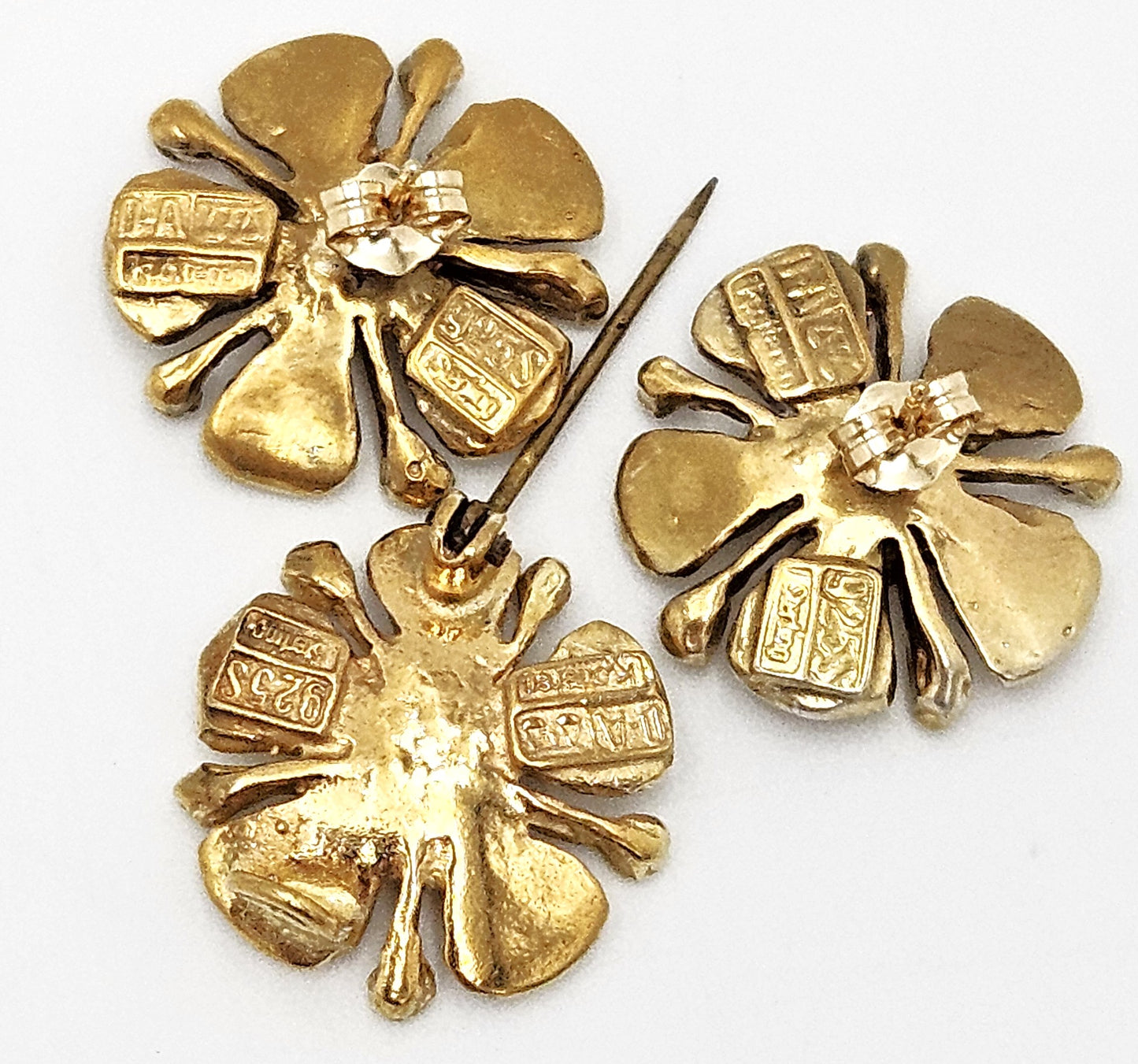 David Andersen Sterling Enamel 3D Flower Pin Earrings Demi Parure Set 1960s