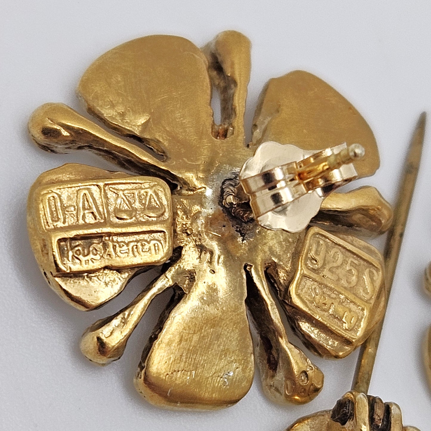 David Andersen Sterling Enamel 3D Flower Pin Earrings Demi Parure Set 1960s