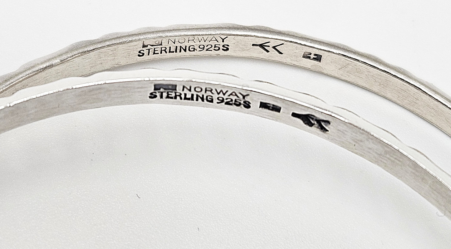 Norway+ Designs Erling Christoffersen Rare Set/2 Sterling Ridged Bangles 1960s