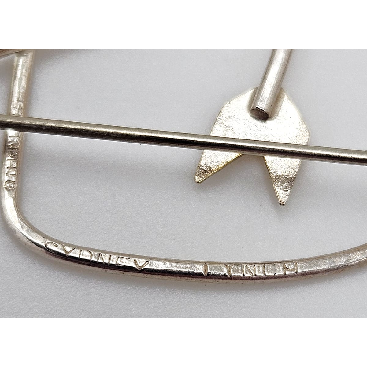 Superb Designer Sydney Lynch Sterling &amp; 22k Gold Heart Shaped Arrow Brooch, silver, multicolor, sterling silver - image 7 of 8