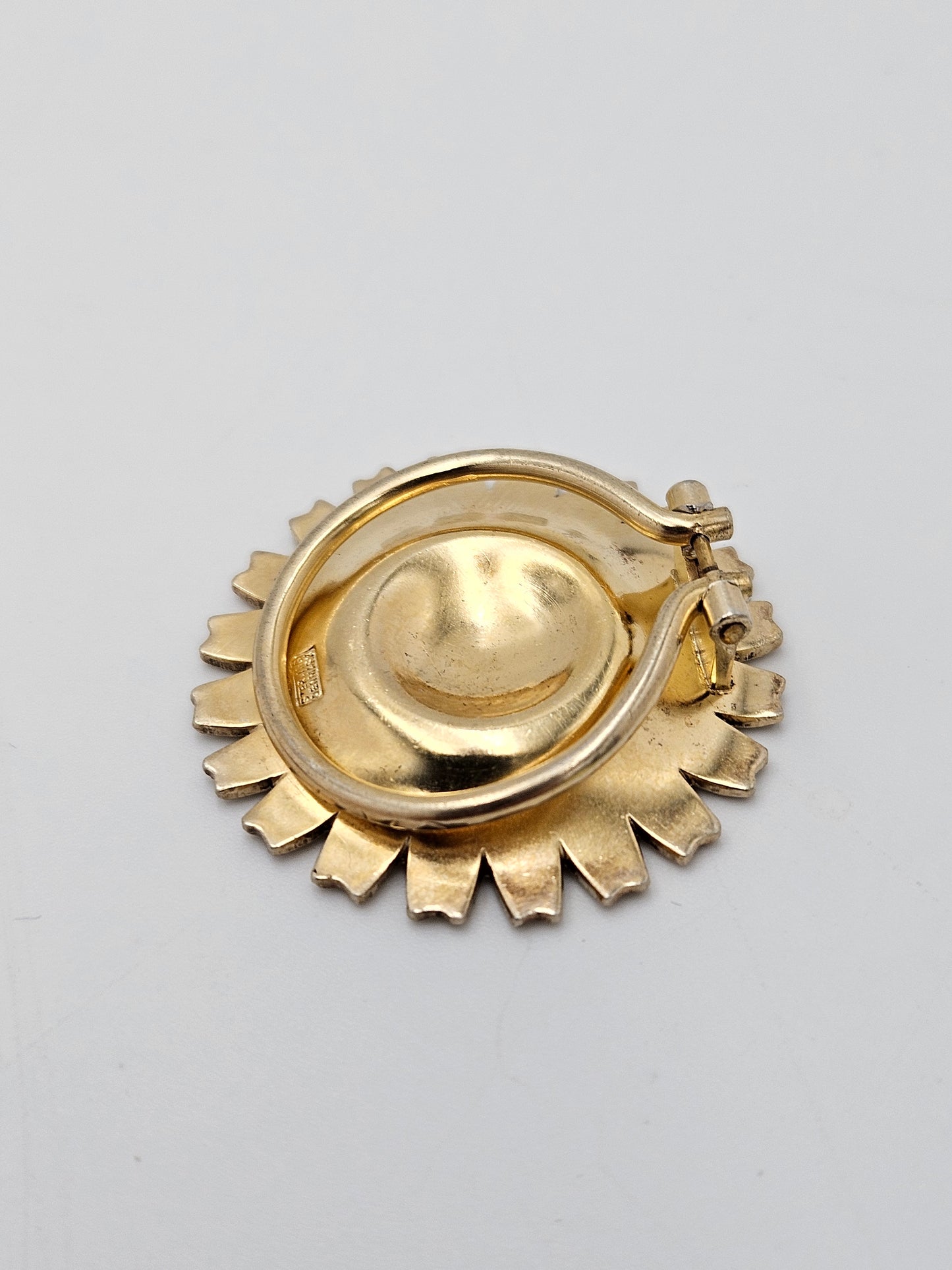 Anton Michelsen Denmark sterling silver enamel Daisy Flower Brooch Scarf Clip 1940s, view 9 of 10