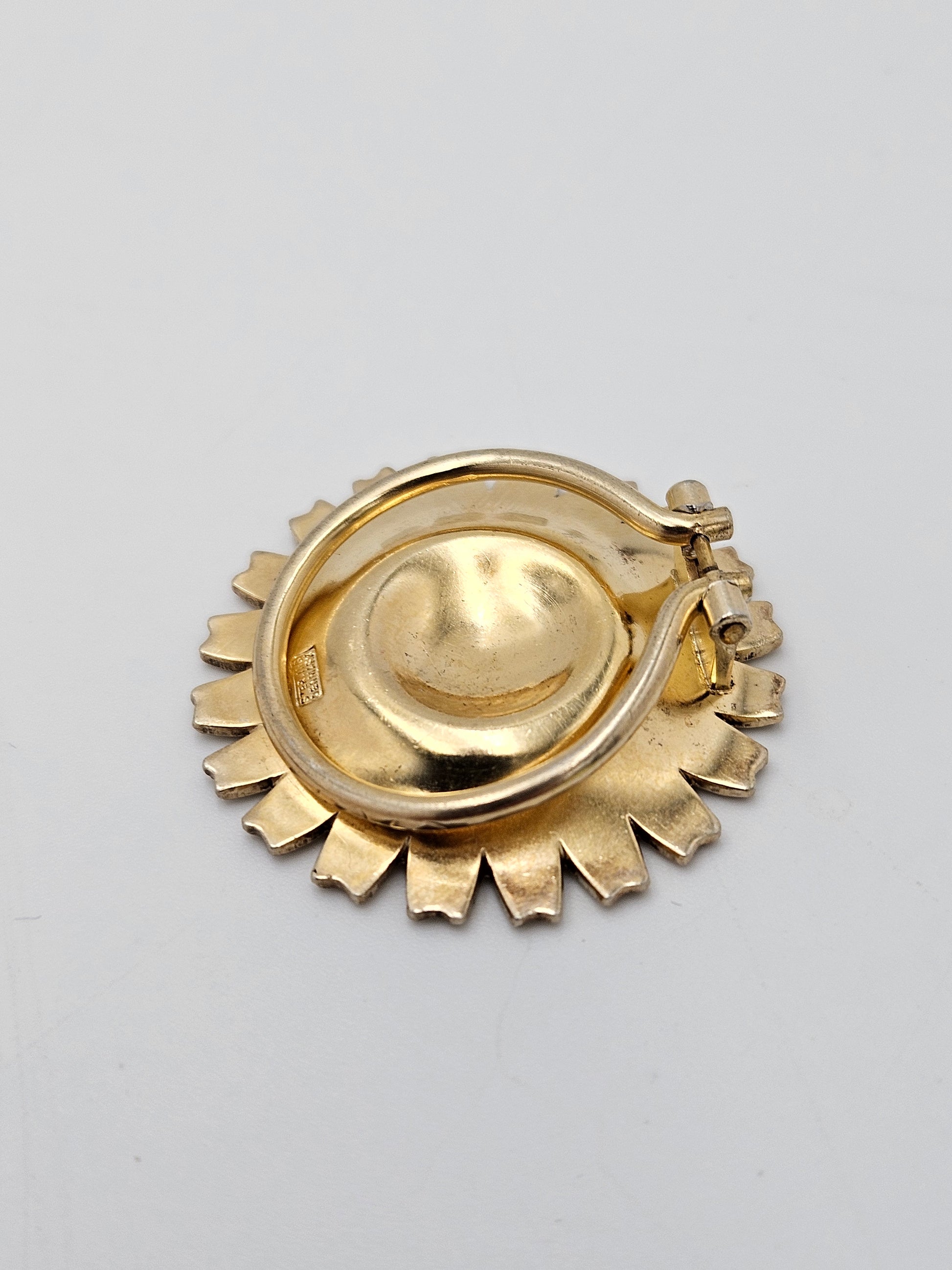 Anton Michelsen Denmark sterling silver enamel Daisy Flower Brooch Scarf Clip 1940s, view 9 of 10