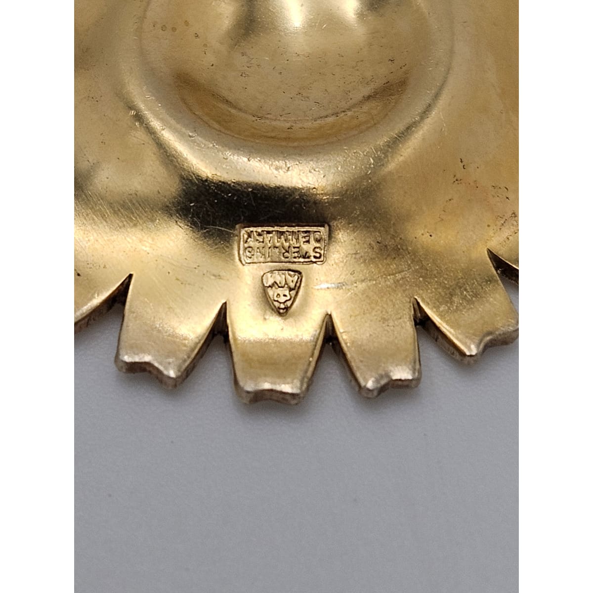 Anton Michelsen Denmark sterling silver enamel Daisy Flower Brooch Scarf Clip 1940s, view 5 of 10