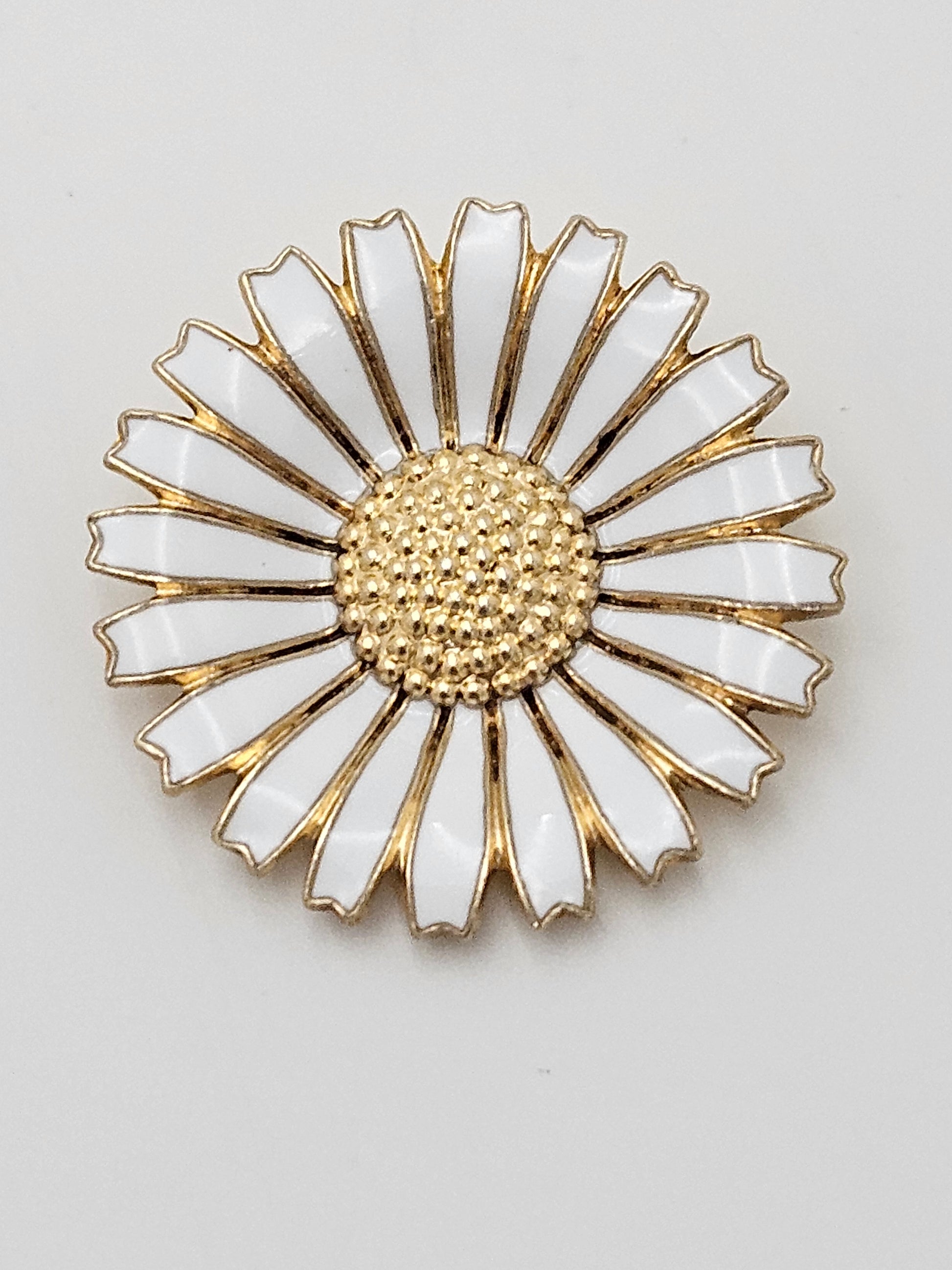 Anton Michelsen Denmark sterling silver enamel Daisy Flower Brooch Scarf Clip 1940s, view 6 of 10