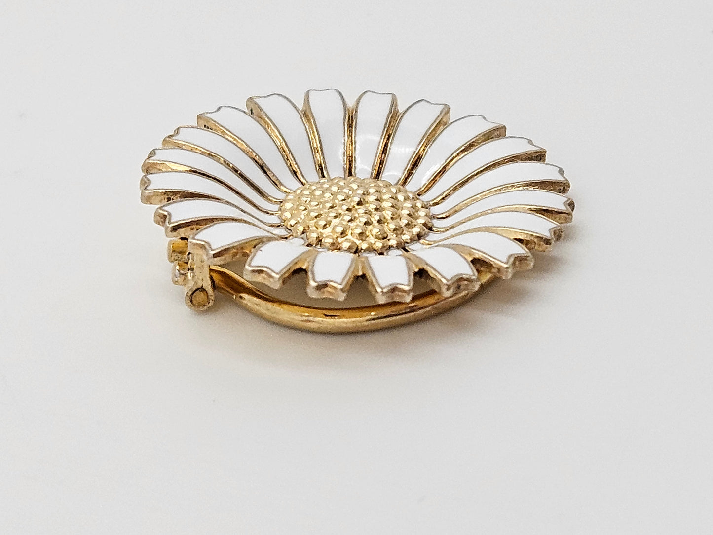 Anton Michelsen Denmark sterling silver enamel Daisy Flower Brooch Scarf Clip 1940s, view 7 of 10