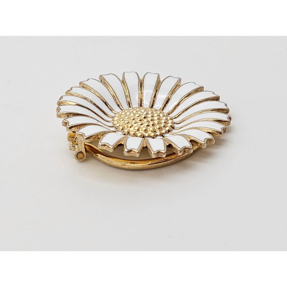 Anton Michelsen Denmark sterling silver enamel Daisy Flower Brooch Scarf Clip 1940s, view 7 of 10