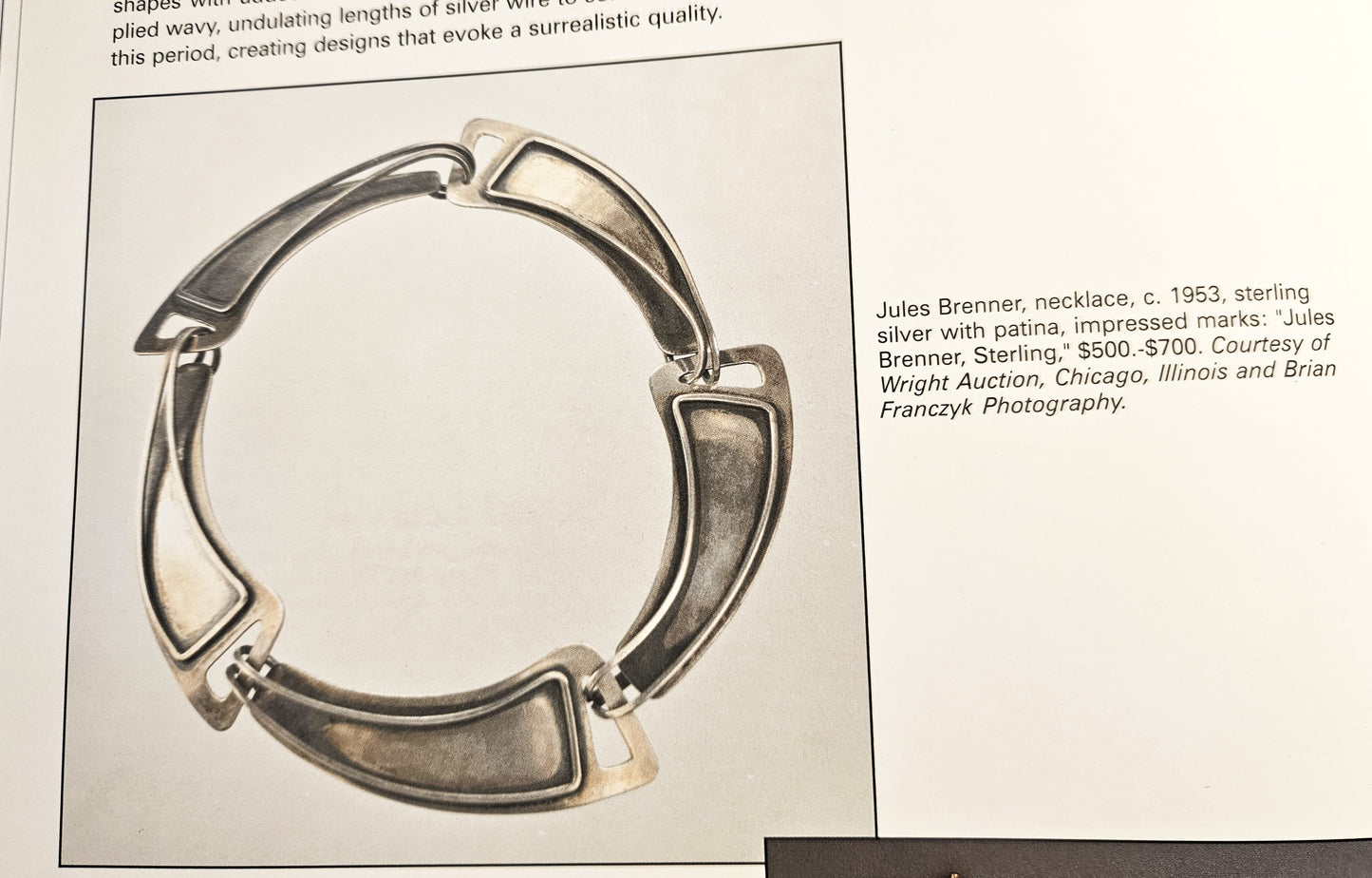 Jules Brenner sterling silver modernist Panel Link Necklace 1950s Book Piece, view 3 of 9