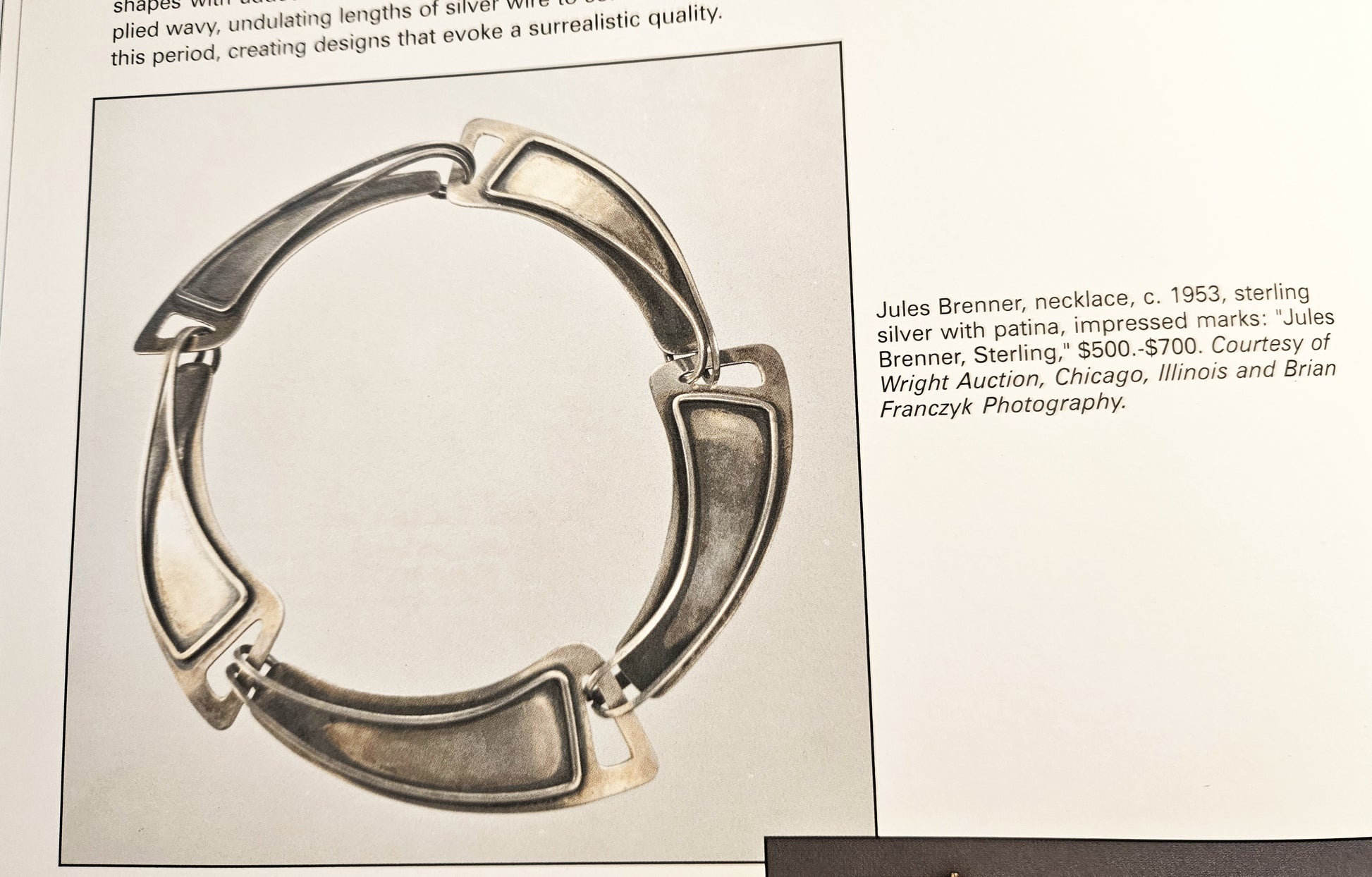 Jules Brenner sterling silver modernist Panel Link Necklace 1950s Book Piece, view 3 of 9
