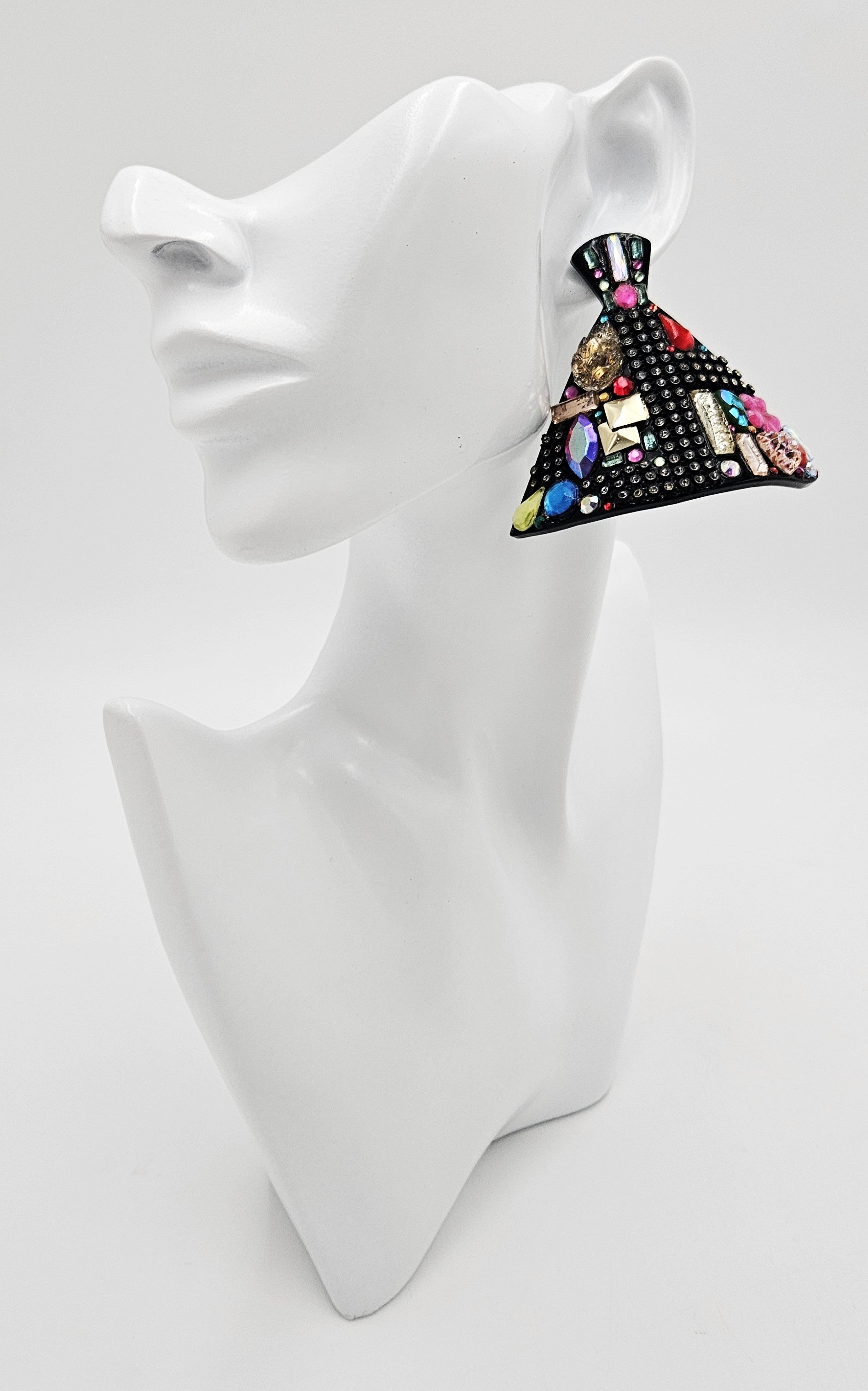 Bill Schiffer Large abstract Skyline Lucite Rhinestones Earrings Signed 1987, view 2 of 10