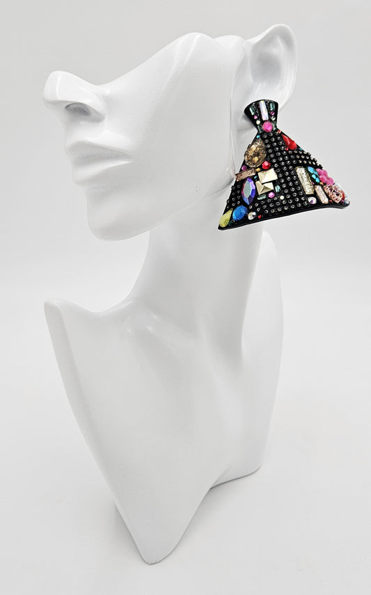 Bill Schiffer Large abstract Skyline Lucite Rhinestones Earrings Signed 1987, view 2 of 10