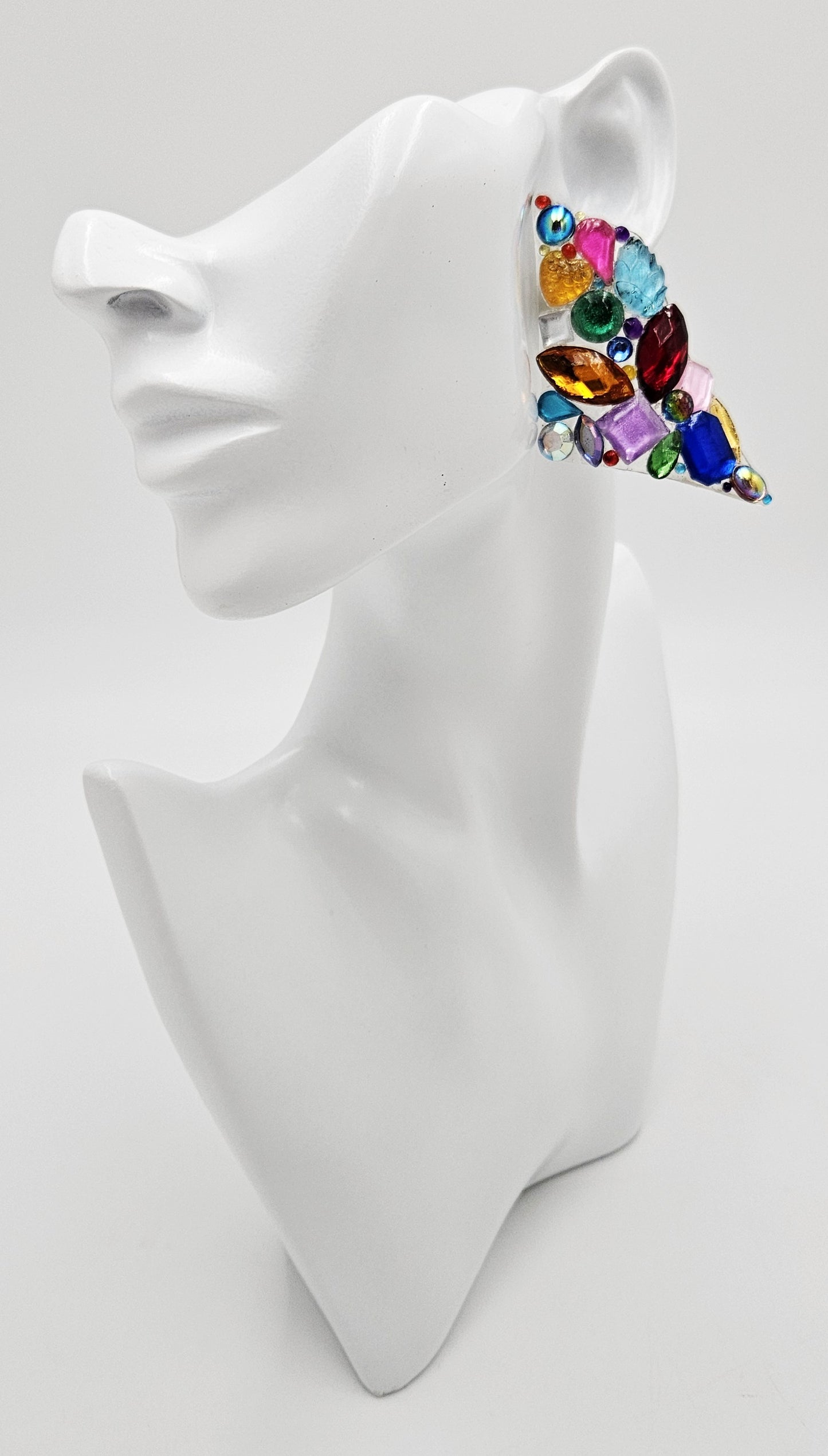 Bill Schiffer Large abstract Lucite and Rhinestones Earrings Signed 1989, view 2 of 9