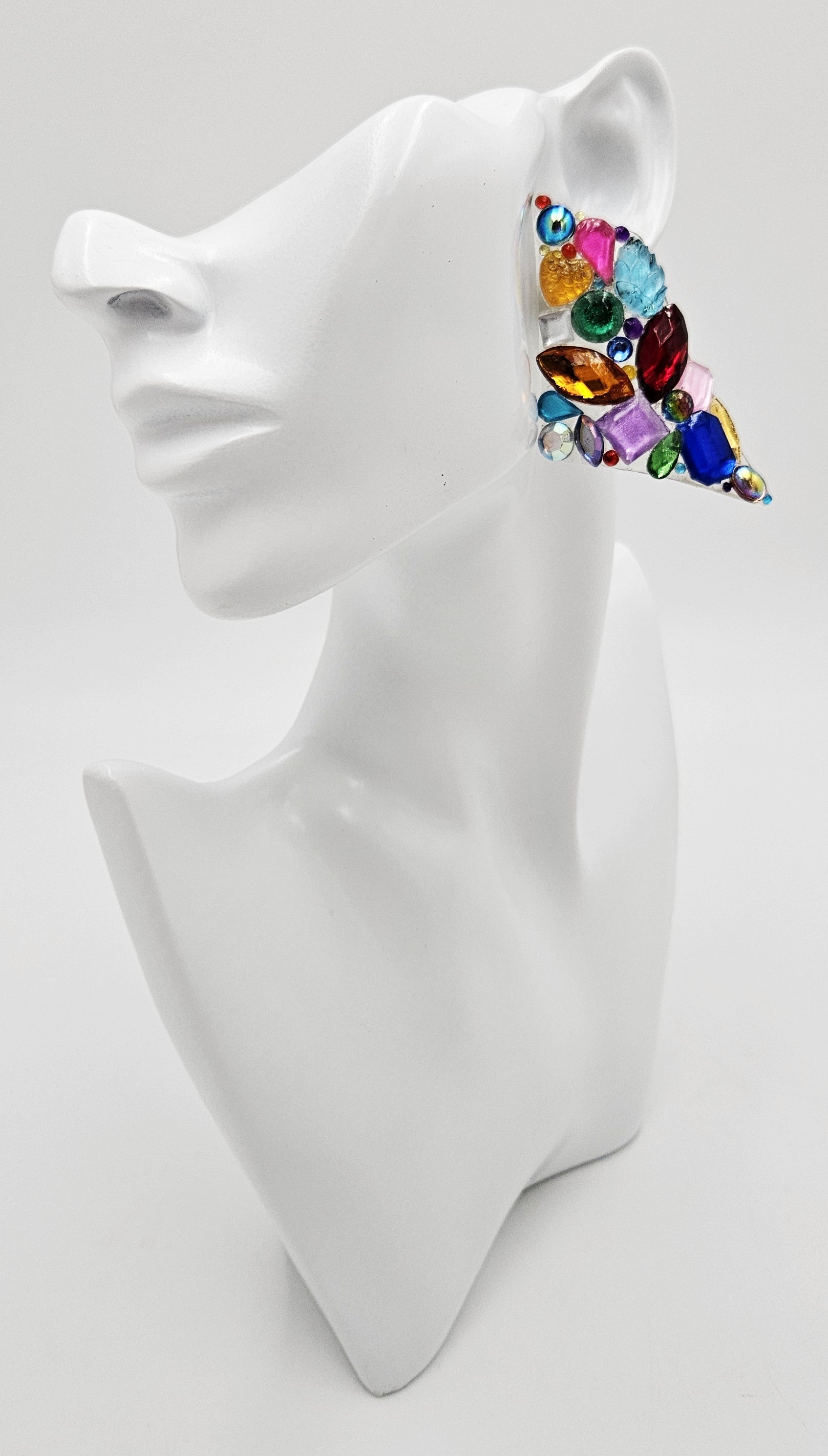 Bill Schiffer Large abstract Lucite and Rhinestones Earrings Signed 1989, view 2 of 9