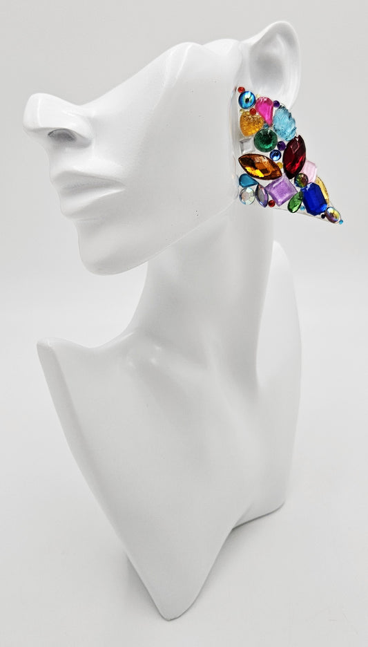 Bill Schiffer Large abstract Lucite and Rhinestones Earrings Signed 1989, view 2 of 9