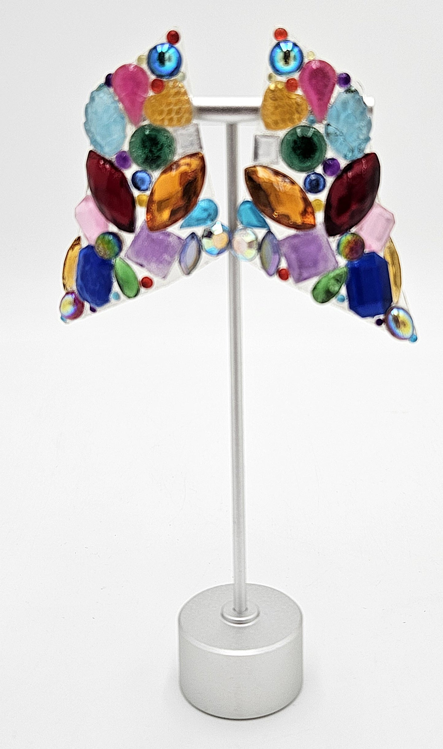 Bill Schiffer Large abstract Lucite and Rhinestones Earrings Signed 1989, view 4 of 9
