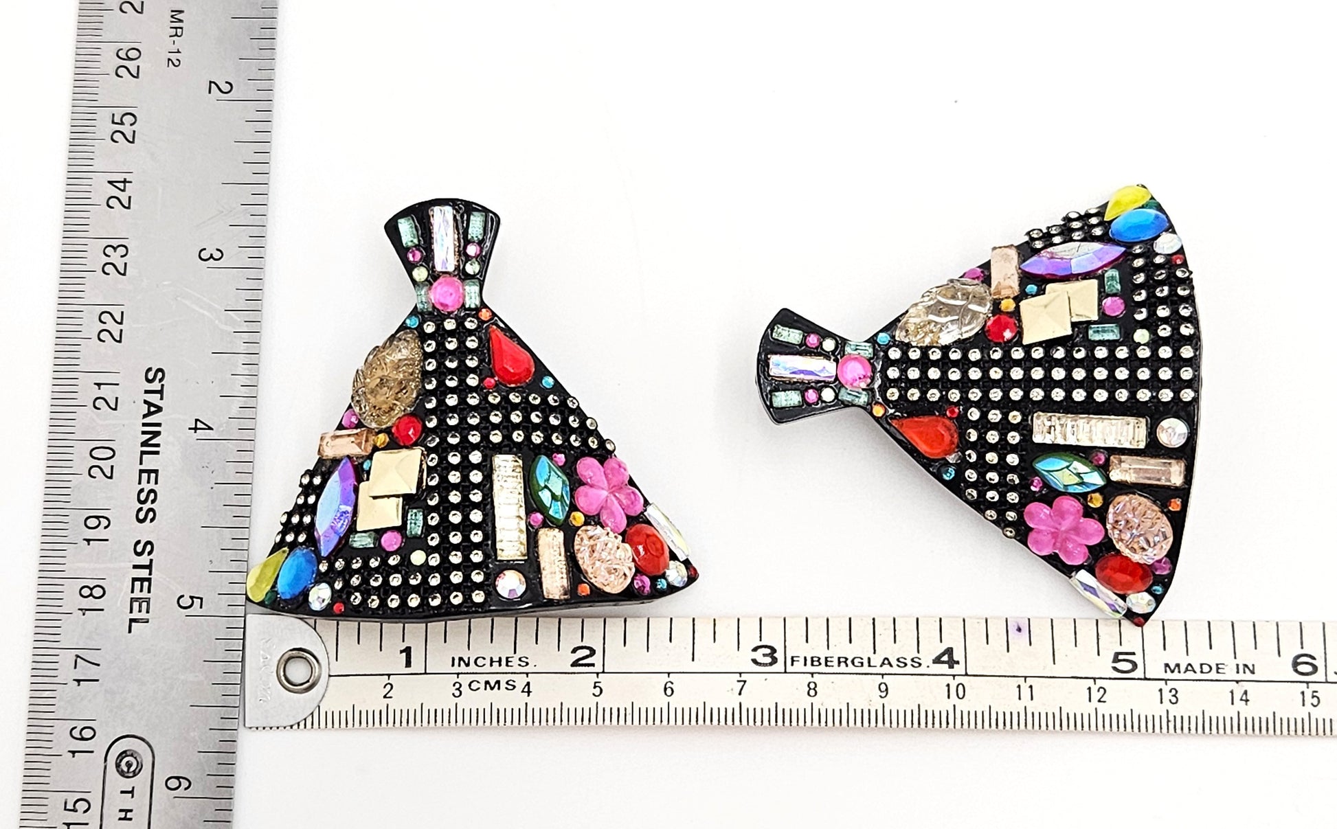 Bill Schiffer Large abstract Skyline Lucite Rhinestones Earrings Signed 1987, view 10 of 10