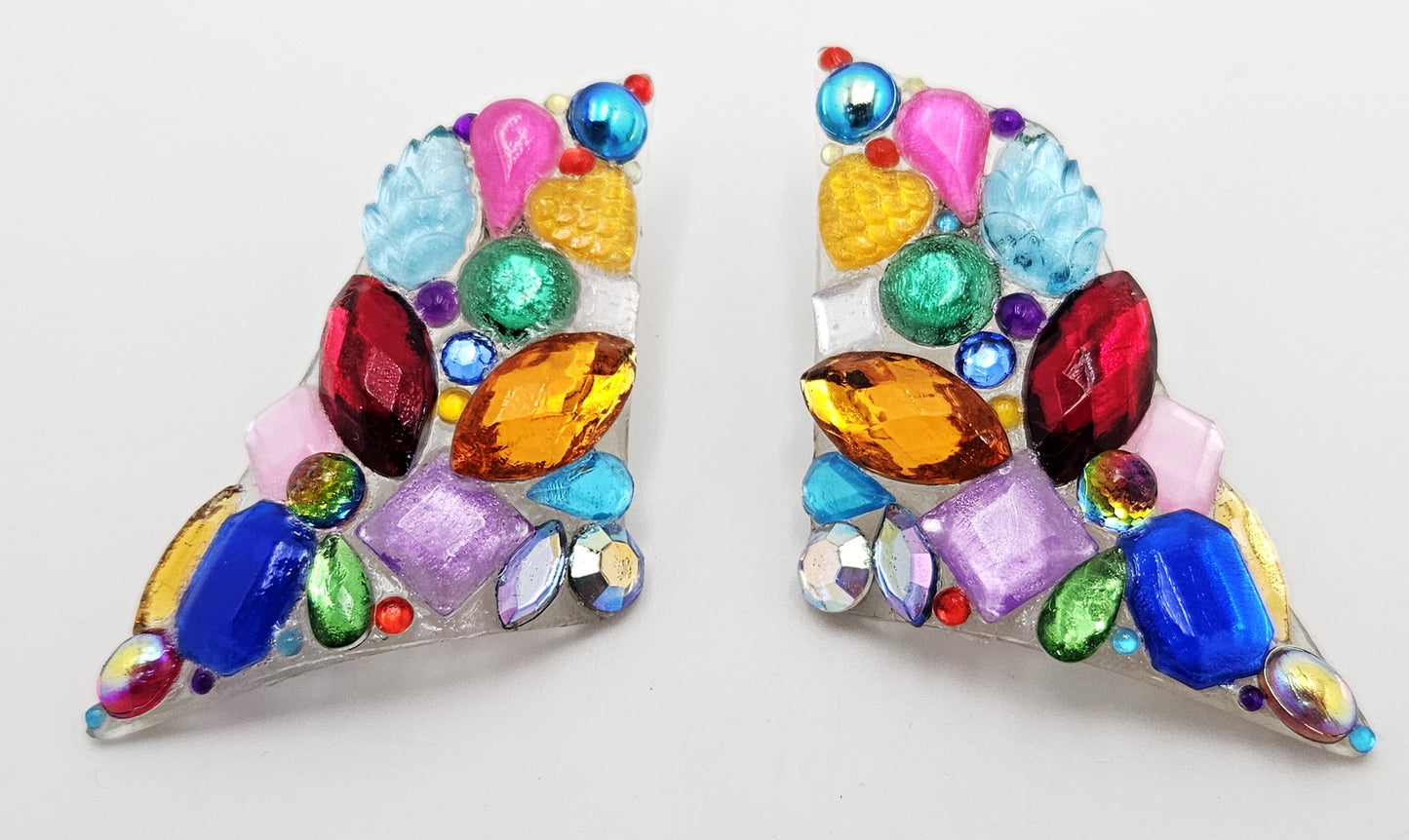 Bill Schiffer Large abstract Lucite and Rhinestones Earrings Signed 1989, view 1 of 9