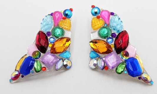 Bill Schiffer Large abstract Lucite and Rhinestones Earrings Signed 1989, view 1 of 9