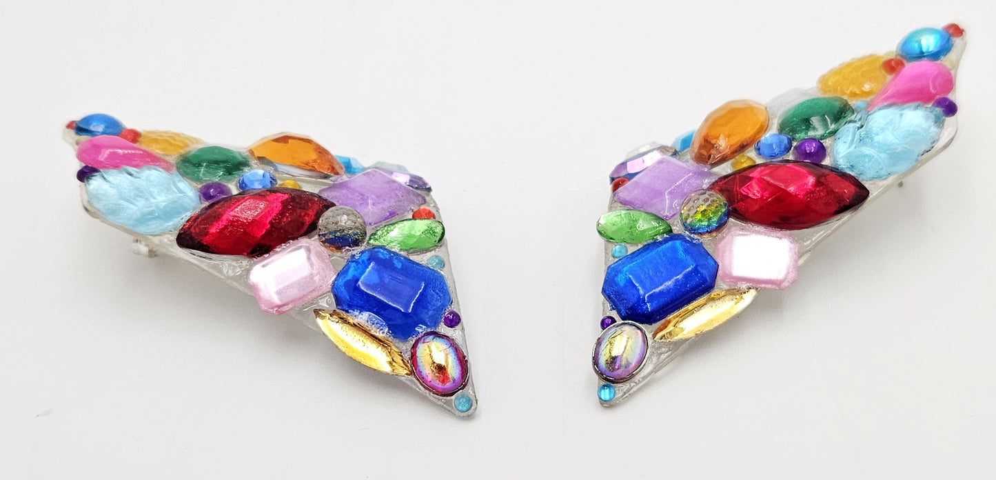 Bill Schiffer Large abstract Lucite and Rhinestones Earrings Signed 1989, view 7 of 9