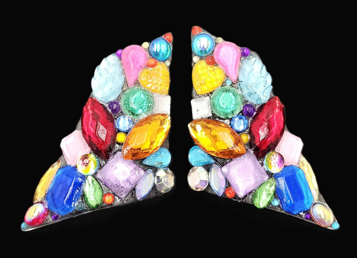 Bill Schiffer Large abstract Lucite and Rhinestones Earrings Signed 1989, view 3 of 9