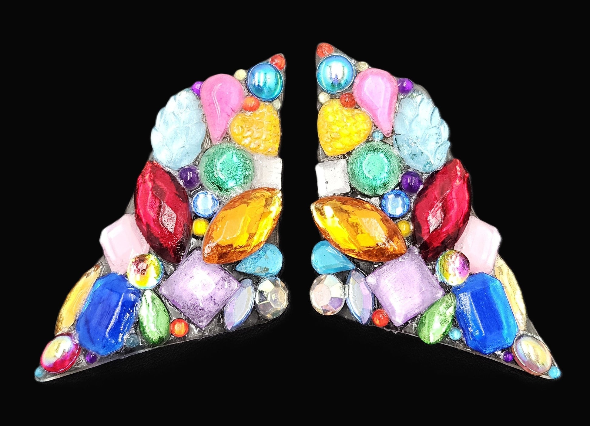 Bill Schiffer Large abstract Lucite and Rhinestones Earrings Signed 1989, view 3 of 9