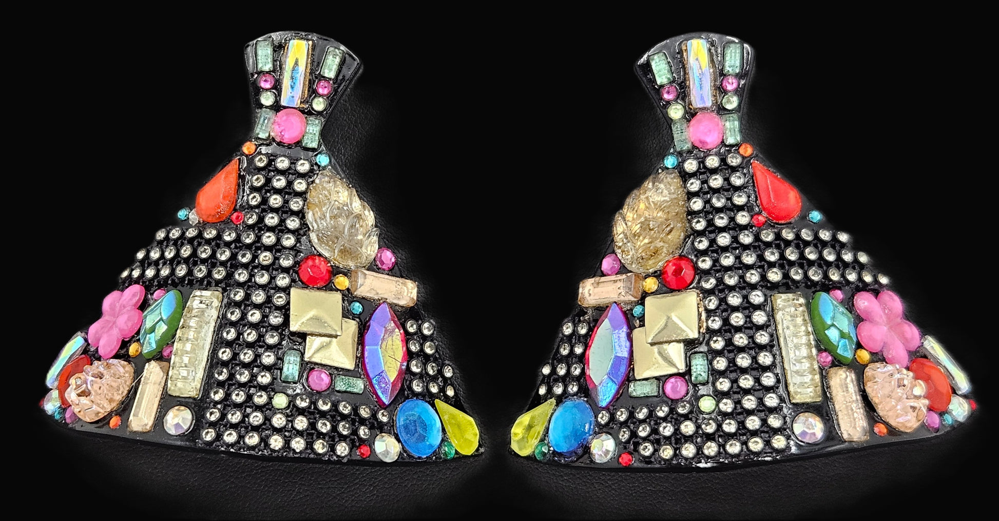 Bill Schiffer Large abstract Skyline Lucite Rhinestones Earrings Signed 1987, view 4 of 10
