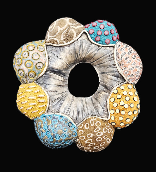 Vintage XL sterling silver and Polymer Clay Hydro Style Signed Ford Forlano Brooch, view 1 of 10