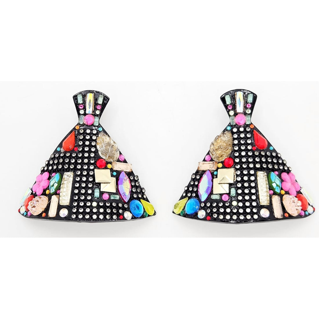 Bill Schiffer Large abstract Skyline Lucite Rhinestones Earrings Signed 1987, view 1 of 10