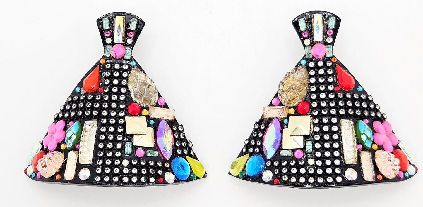 Bill Schiffer Large abstract Skyline Lucite Rhinestones Earrings Signed 1987, view 1 of 10