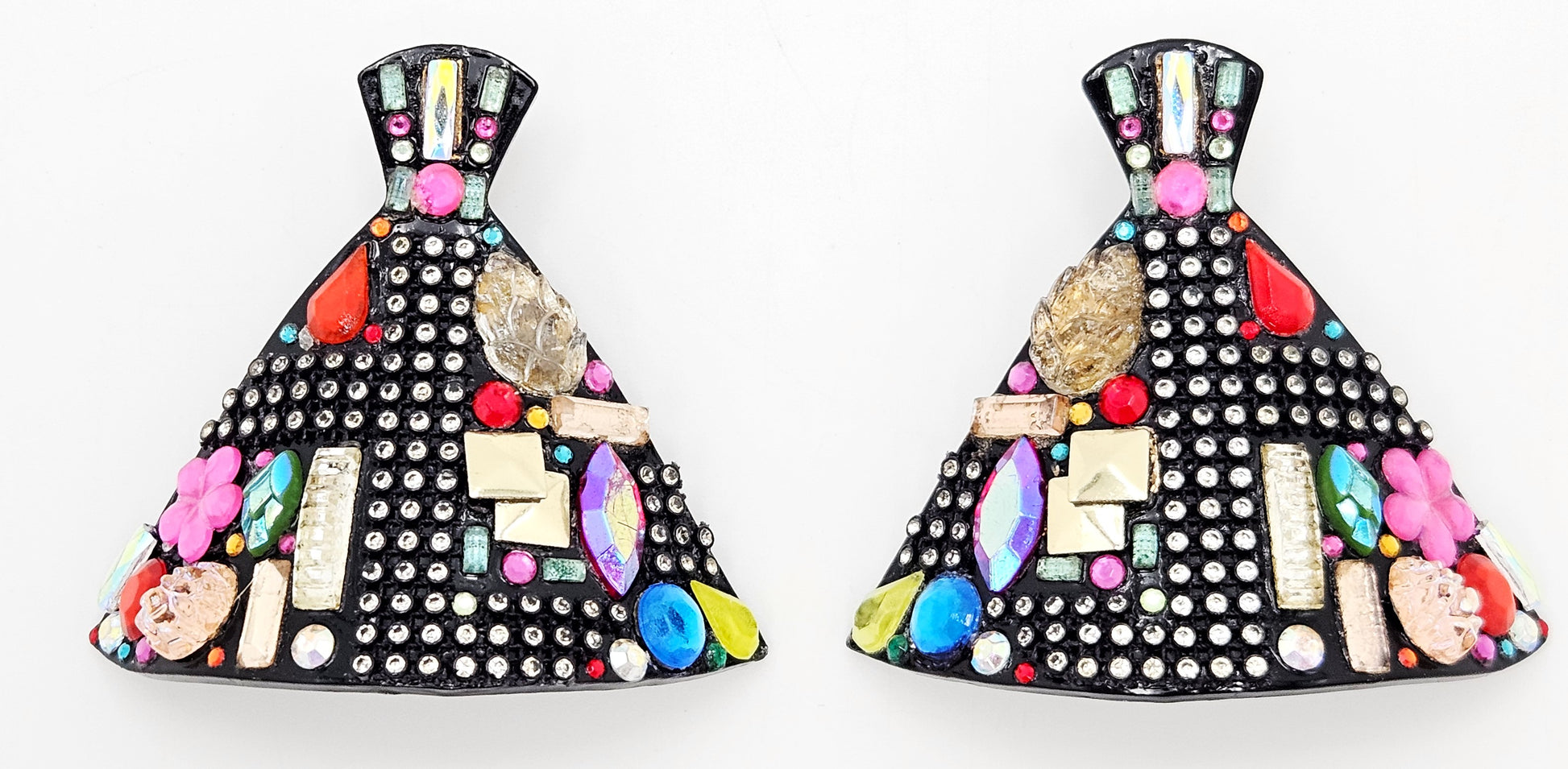 Bill Schiffer Large abstract Skyline Lucite Rhinestones Earrings Signed 1987, view 1 of 10