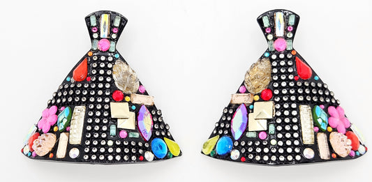 Bill Schiffer Large abstract Skyline Lucite Rhinestones Earrings Signed 1987, view 1 of 10