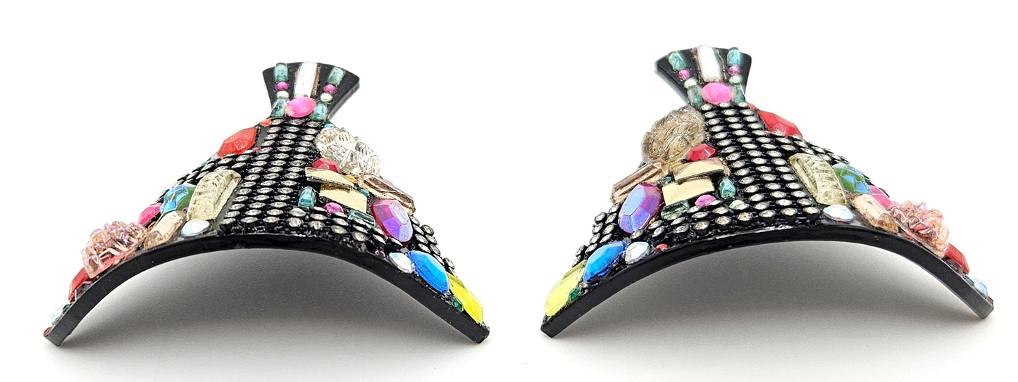 Bill Schiffer Large abstract Skyline Lucite Rhinestones Earrings Signed 1987, view 5 of 10