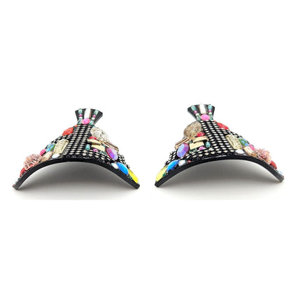 Bill Schiffer Large abstract Skyline Lucite Rhinestones Earrings Signed 1987, view 5 of 10