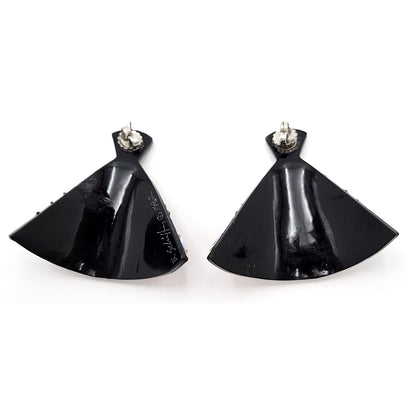 Bill Schiffer Large abstract Skyline Lucite Rhinestones Earrings Signed 1987, view 8 of 10