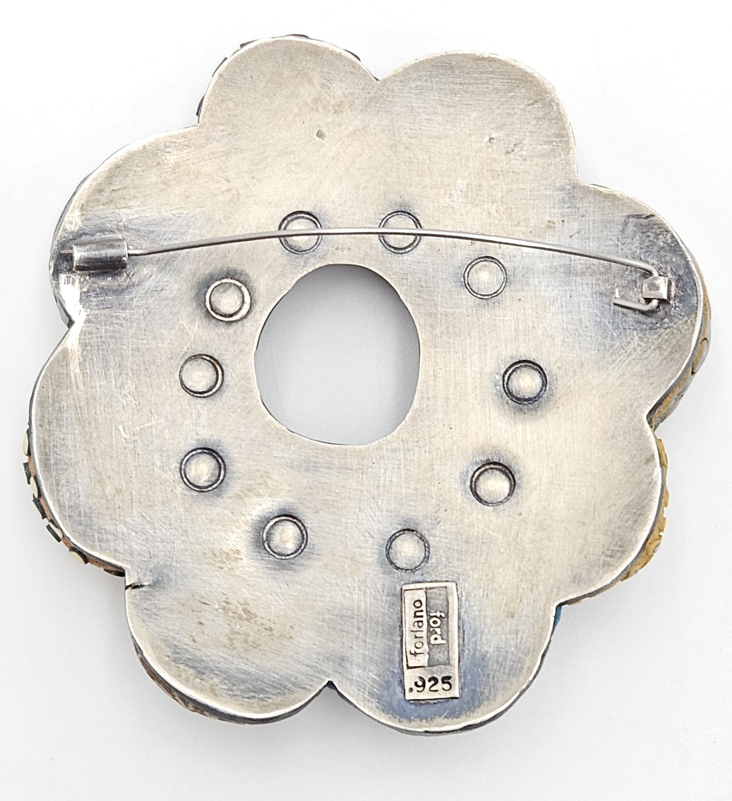 Vintage XL sterling silver and Polymer Clay Hydro Style Signed Ford Forlano Brooch, view 7 of 10