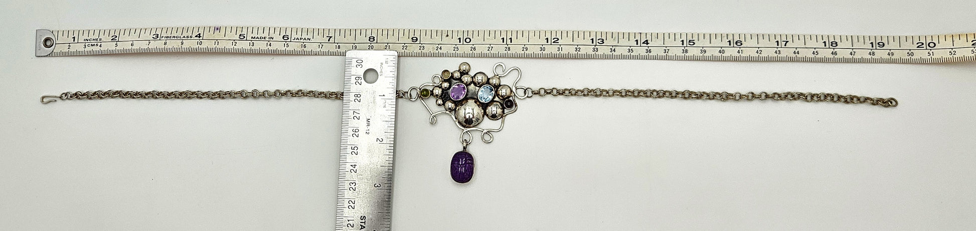 Artisan sterling silver Topaz Peridot Garnet Amethyst Scarab Beetle Necklace, view 5 of 8
