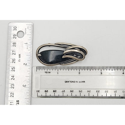 US Jewish Designer Maxwell Chayat modernist sterling silver Onyx Brooch Circa 1950s, view 9 of 10