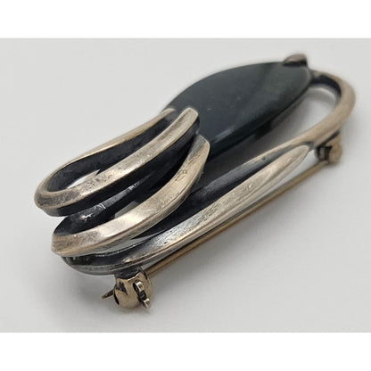 US Jewish Designer Maxwell Chayat modernist sterling silver Onyx Brooch Circa 1950s, view 4 of 10