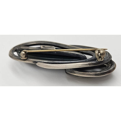 US Jewish Designer Maxwell Chayat modernist sterling silver Onyx Brooch Circa 1950s, view 8 of 10