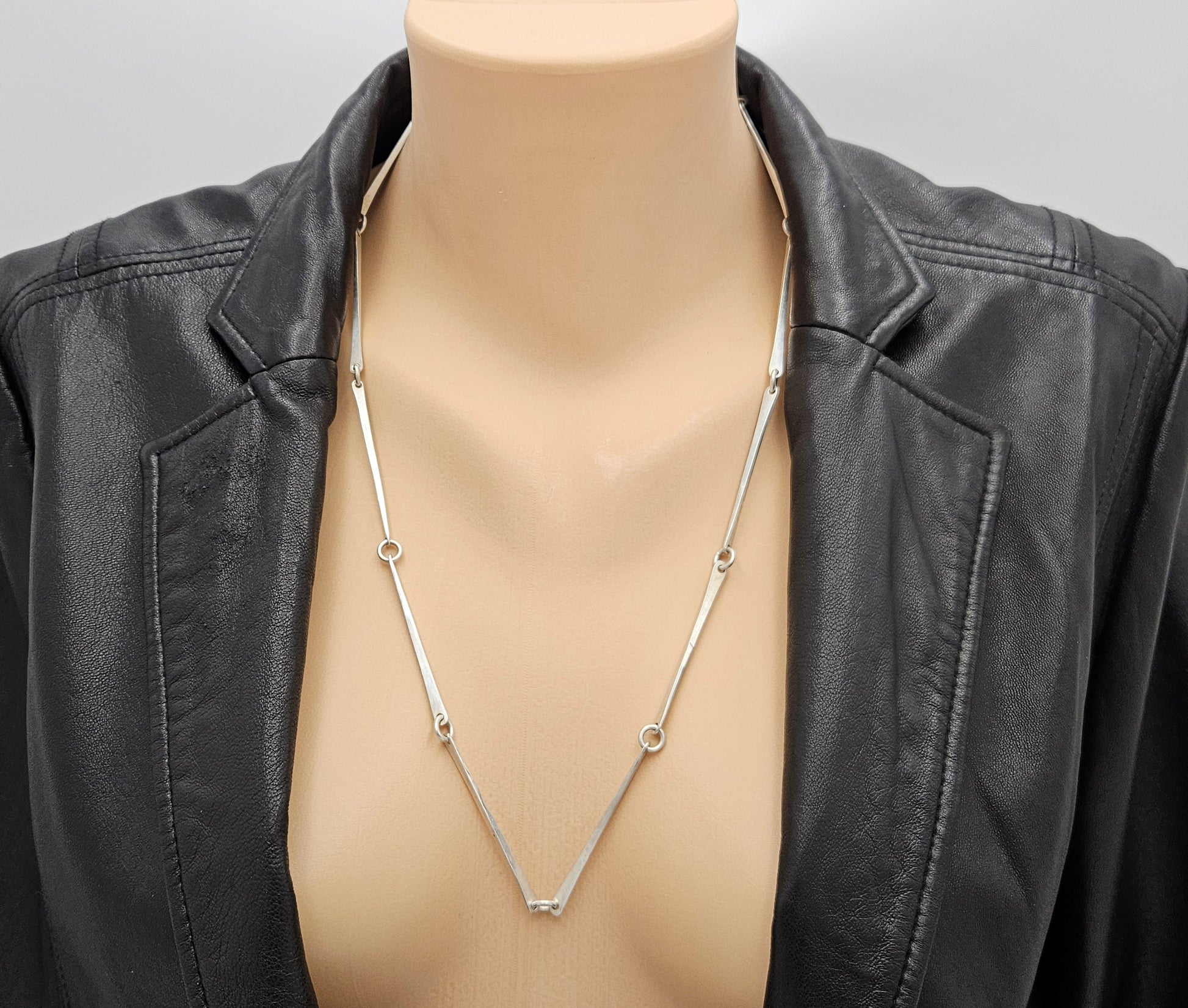 Danish Designer Søren Borup sterling silver modernist Bar Link Chain Necklace 1960s, view 2 of 7